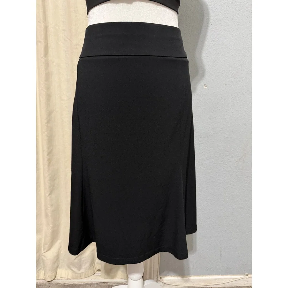 Lane Bryant Midi Skirt 22/24 Black Plus Pull On A-Line Stretch Jersey Whimsical